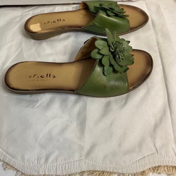 Mariella Made in Italy Flower women's leather Sandals in Green, size 8M - Picture 4 of 6